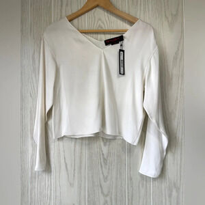 ALICE + OLIVIA by Stacey Bendet Air Long Sleeve Ivory Sheer Blouse Size S NWT